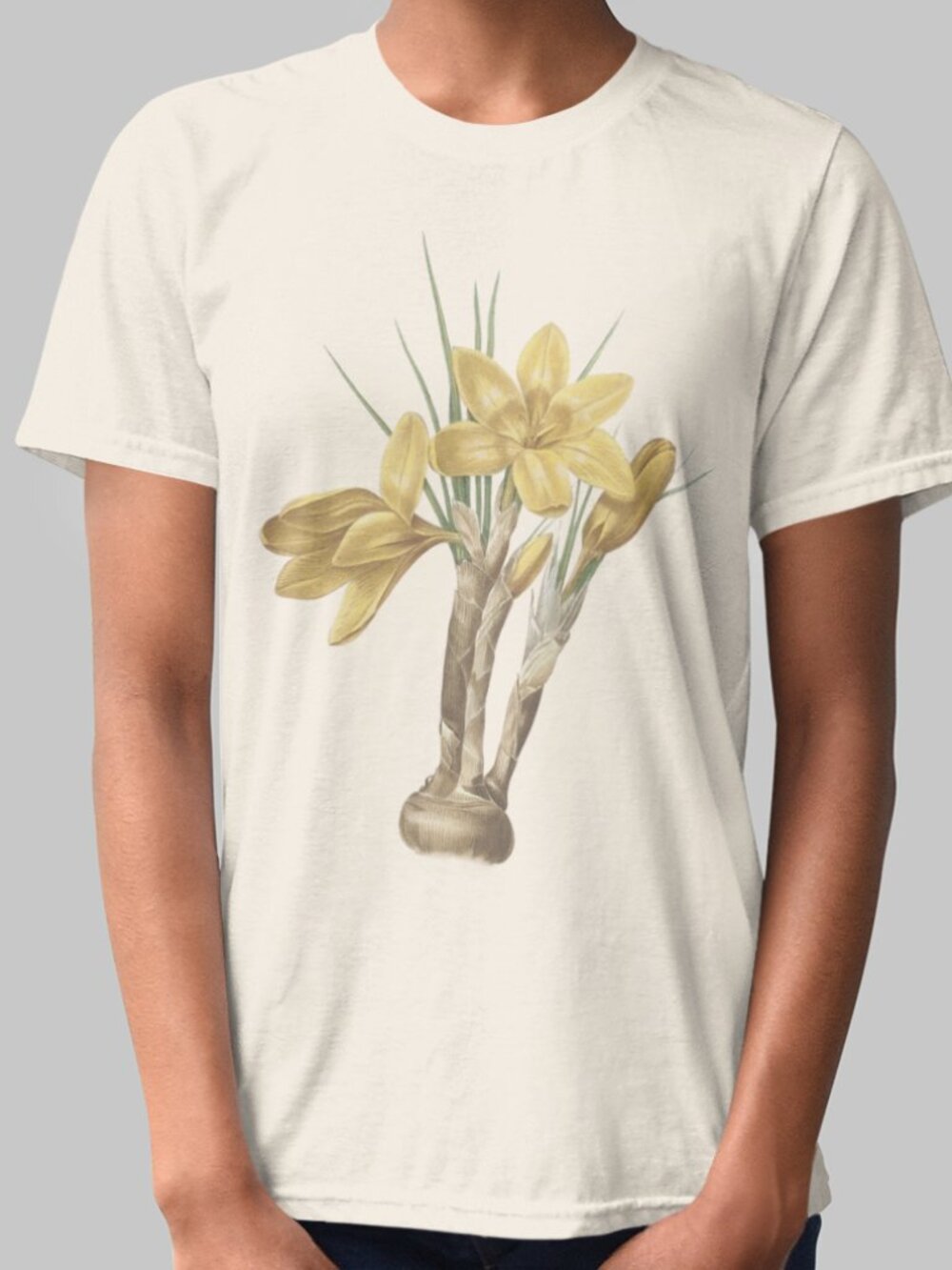 Golden Crocus Vintage Floral Print Short Sleeve Graphic Tee T-shirt S-XXL